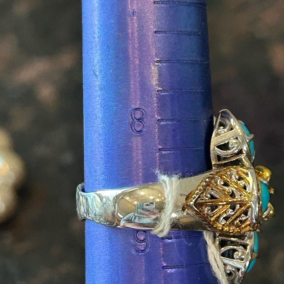 Vibrant Blue and Purple Floral Ring with Ornate Gold Setting - Picture 5 of 5